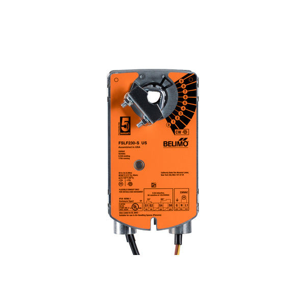 Fire damper actuator, 3.5 Nm from 0...177°C, Spring return, AC 230 V, Open/close, 2 x SPST