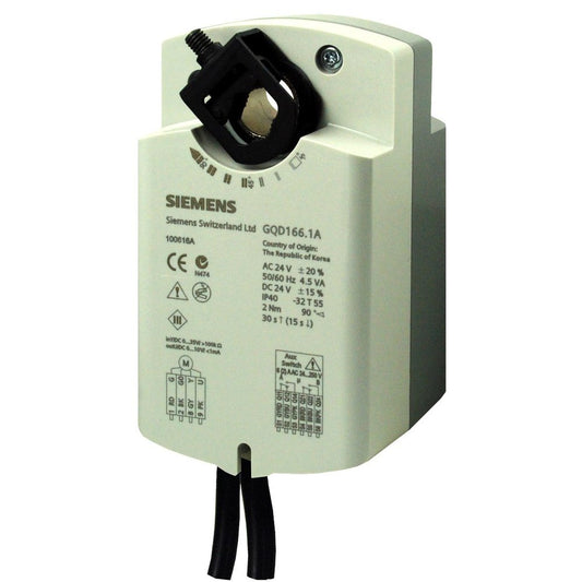 GQD326.1A Damper actuator, rotary, 2 Nm, IP40, AC 230 V, 2-position, 30/15 s, spring return, 2x aux switches