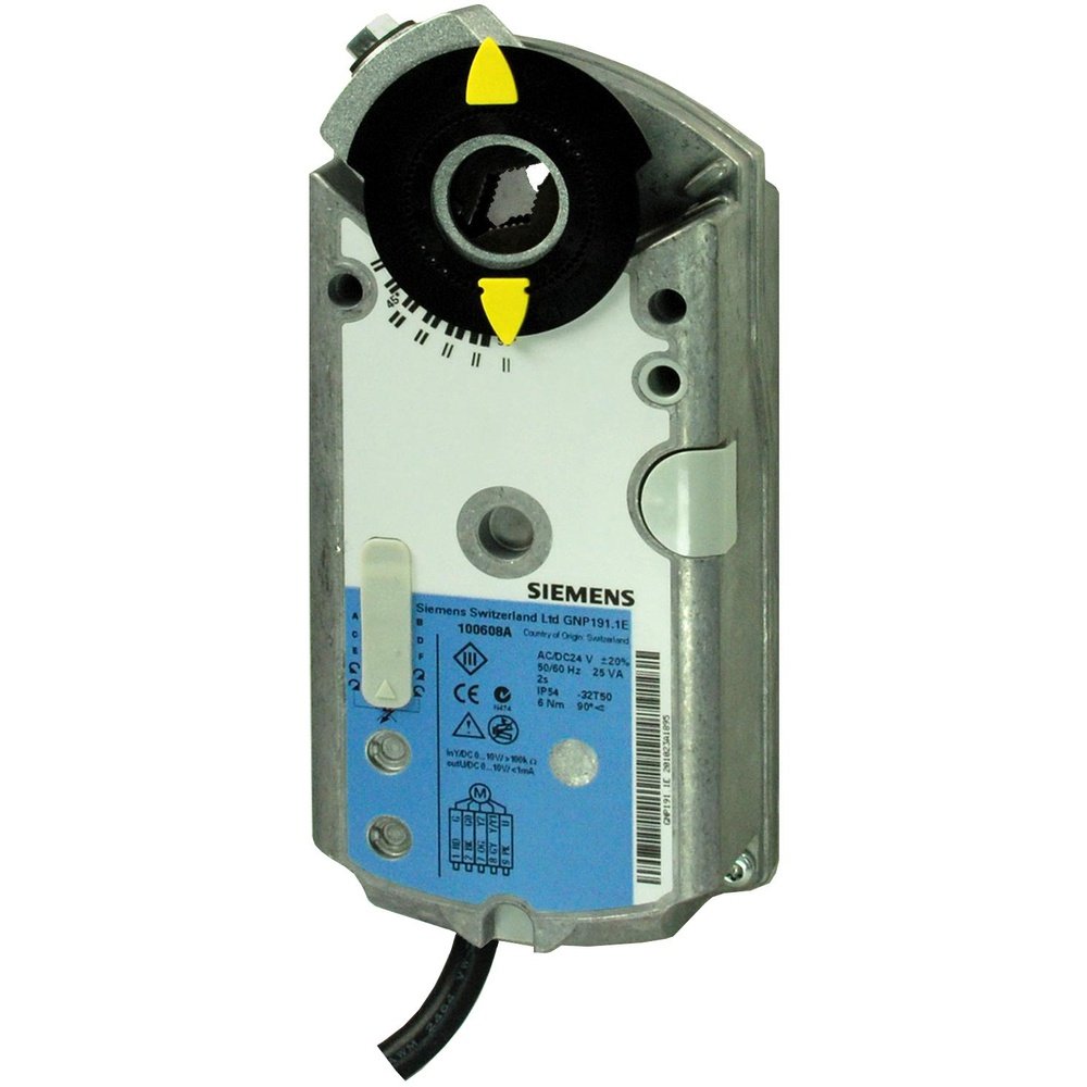 GNP196.1E Damper actuator, rotary, 6 Nm, IP54, AC/DC 24 V, 2-/3-position, DC 0...10 V/ 4...20 mA, 2 s, with electronic fail-save, 2x aux switches