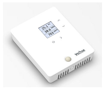 SRD2-TH-220.103 Wall-mounted programmable indoor controller and transmitter (X2 OS) with temperature and humidity sensor with optional CO2, VOC air quality, dust particle sensor, color display, IR sensor and communication