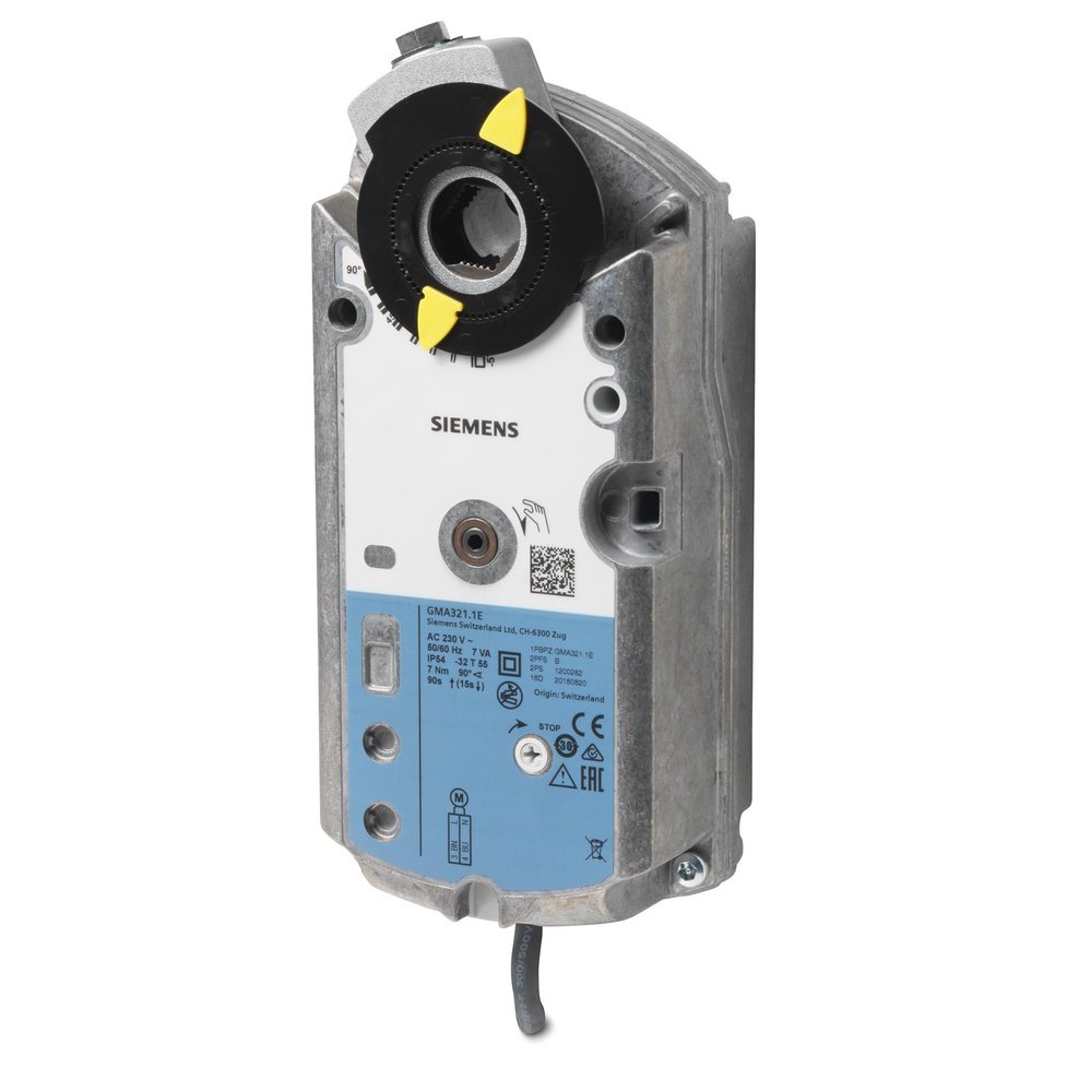 GMA321.1E Damper actuator, rotary, 7 Nm, IP54, AC 230 V, 2-position, 90/15 s, spring return