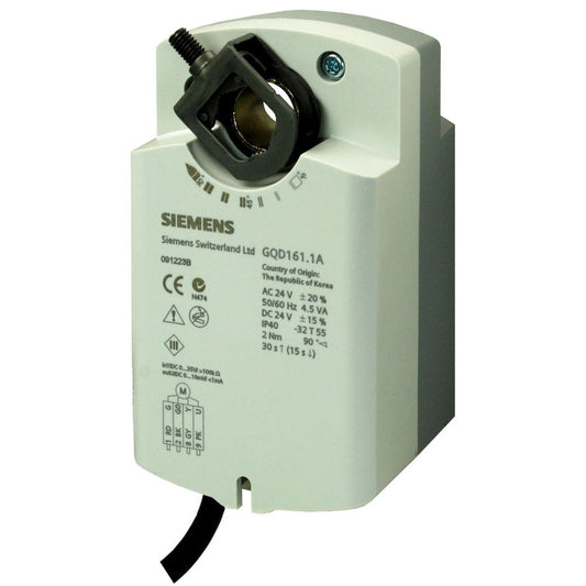 GQD161.1A Damper actuator, rotary, 2 Nm, IP40, AC/DC 24 V, DC 0...10 V, 30/15 s, spring return